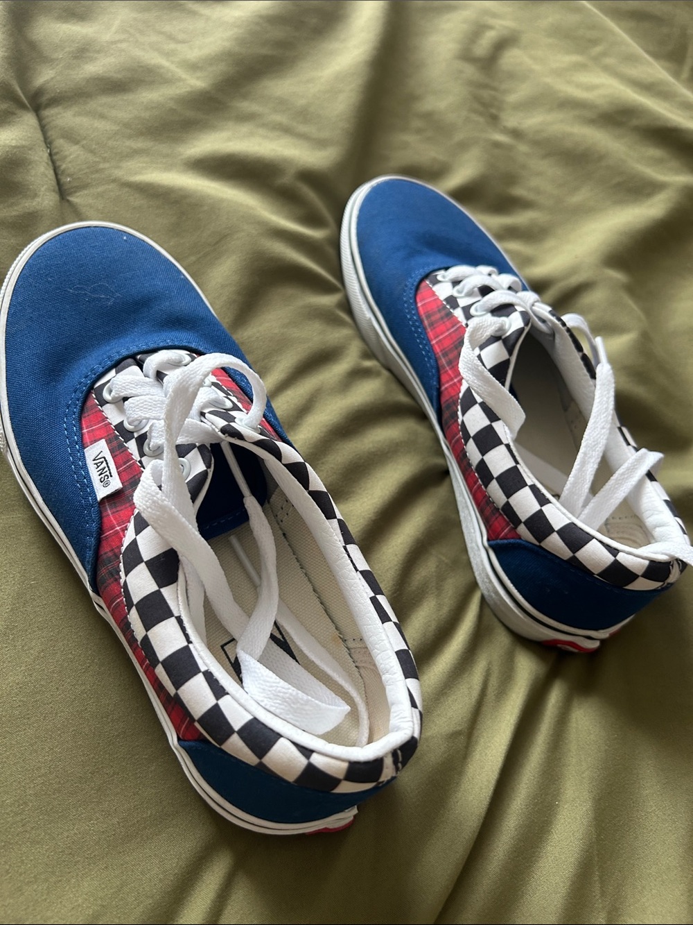 Vans Kids Navy Blue Plaid & Black-White Checkerboard Sneakers